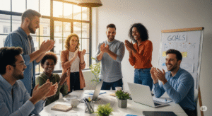 equipe celebrando os resultados da gestão emocional nas empresas