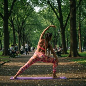  Uma pessoa fazendo atividade física no parque, vencendo a síndrome do pânico.