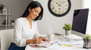 Profissional utilizando ferramentas de organização para melhorar a convivência e enriquecer relações profissionais no trabalho