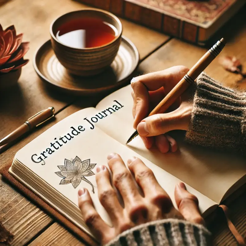 Pessoa escrevendo motivos de gratidão.