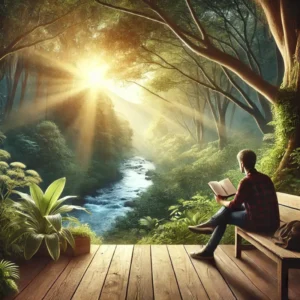 Homem em um lugar tranquilo, buscando inspiração para viver com motivação.