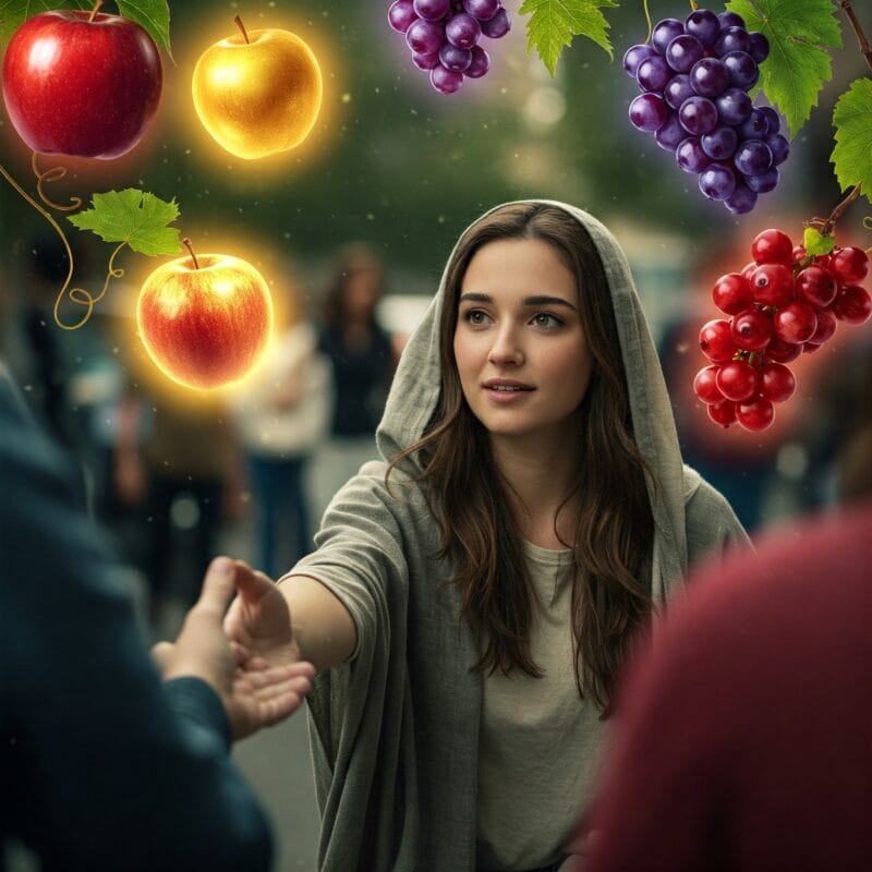 Mulher estendendo a mão ao necessitado.