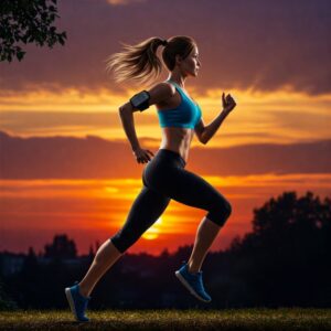 Mulher praticando atividade física ao ar livre, mostrando a conexão entre mente positiva e saúde física.