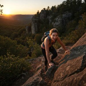 Mulher escalando montanha. Colocando em prática os estudos nos guias práticos de desenvolvimento pessoal