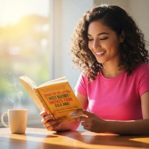 Leitor focado em um livro motivacional, absorvendo conhecimento para renovar a mente e superar desafios. 