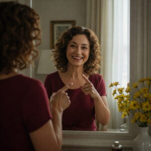 Pessoa praticando afirmações positivas, fortalecendo a autoestima e mentalidade positiva.