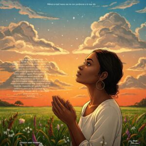 Mulher confiando em Deus e no propósito da vida, simbolizando esperança e paz interior.