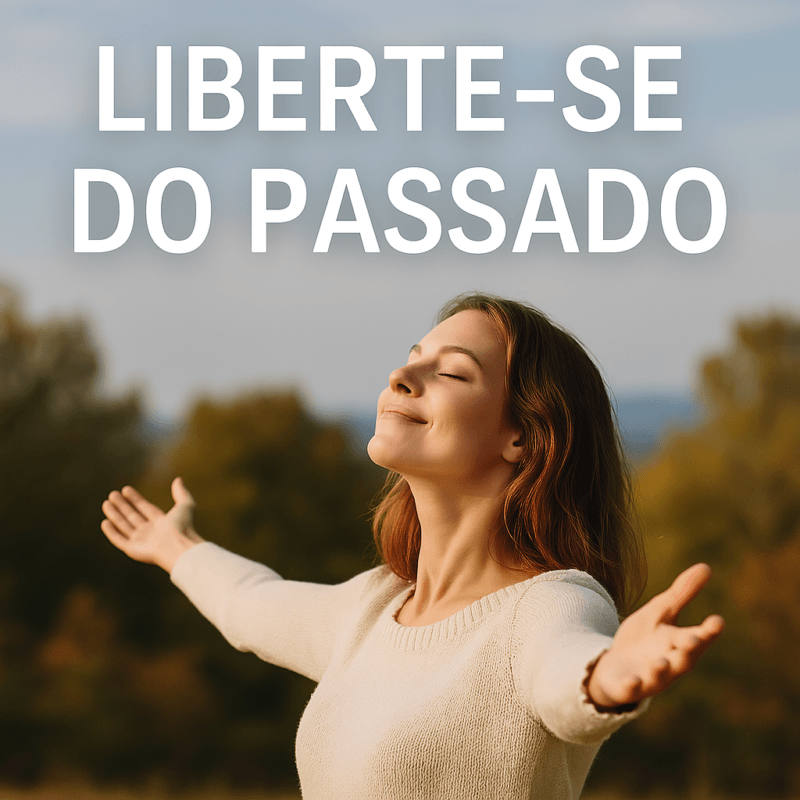 Liberte-se do passado. Mulher de braço abertos, com sorriso n rosto, representando a libertação.