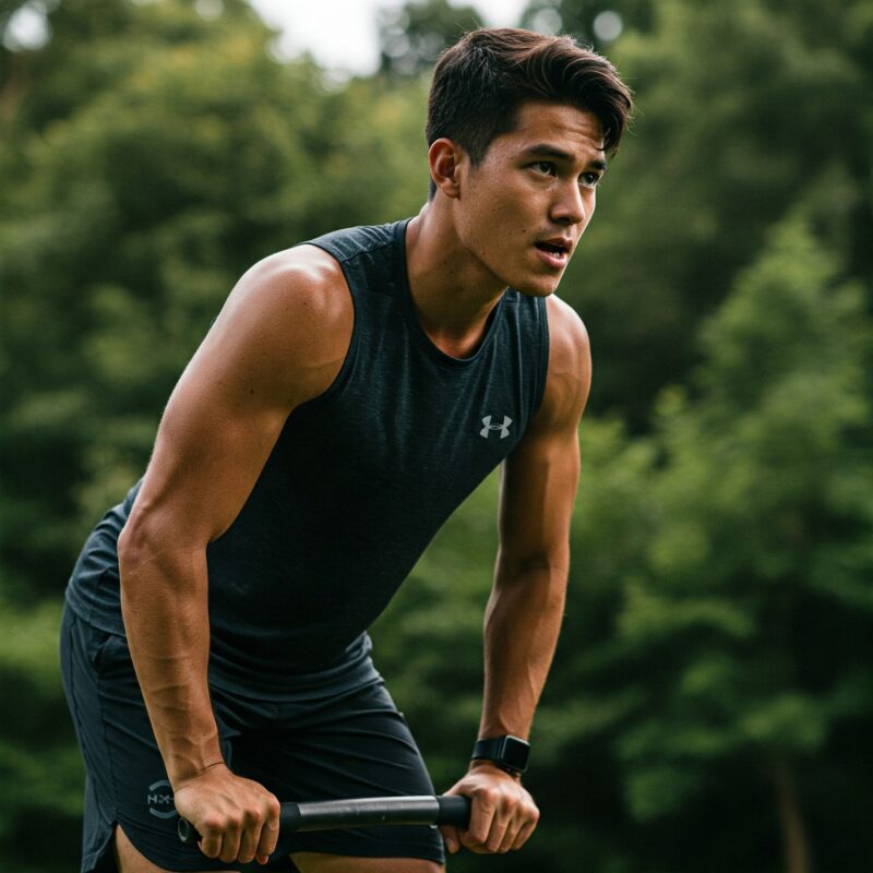 "Pessoa em atividade física ao ar livre, demonstrando determinação para alcançar alta performance."