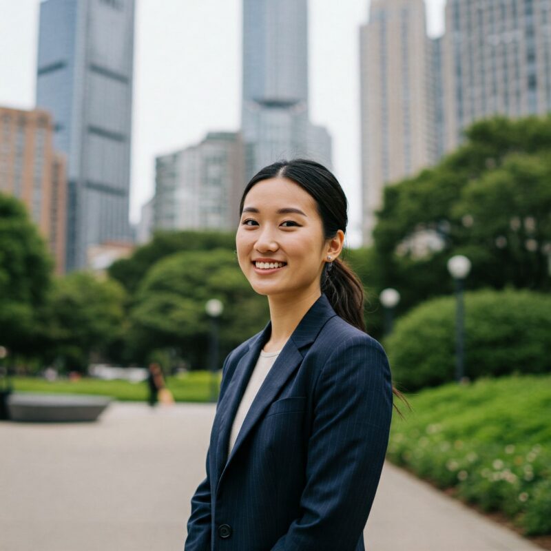 "Pessoa confiante em cenário urbano e natural, simbolizando o desenvolvimento da autoconfiança."
