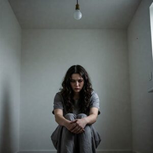 Mulher, sozinha, triste, deprimida.