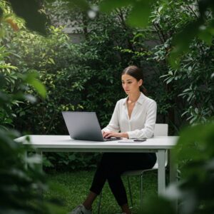  "Profissional em ambiente de trabalho e natureza, representando o começo de uma jornada de superação." 