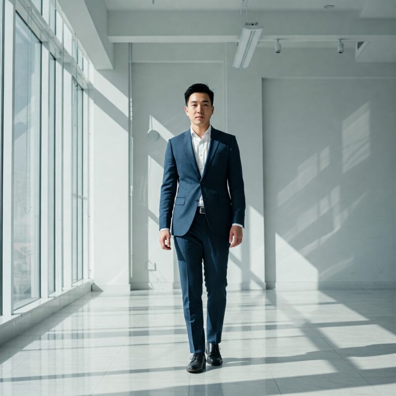 Homem olhando para o horizonte com um semblante sereno, sugerindo o início de uma jornada de autoconhecimento e fortalecimento da comunicação assertiva.