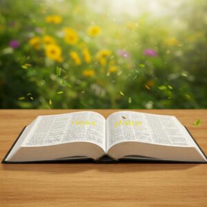 "Bíblia aberta com versículos destacados sobre uma mesa, simbolizando a integração da fé na jornada de mudança."
