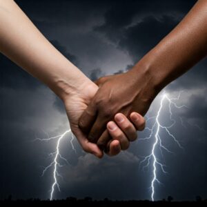  Duas mãos se segurando firmemente, representando a ideia de resistência e persistência frente às adversidades da vida.
