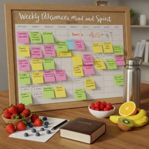 Planejamento semanal com foco em saúde física, mental e espiritual.