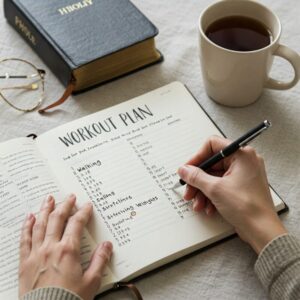Planejamento de exercícios físicos com fé e propósito para longevidade saudável. 