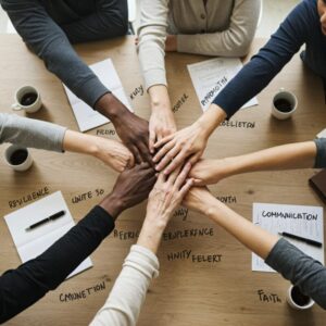 Mãos juntas, Representação visual das soft skills como união de valores humanos e emocionais.