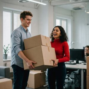 Ato de proatividade e generosidade no ambiente de trabalho.