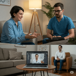 Consulta híbrida em saúde mental, combinando atendimento online e presencial para maior flexibilidade e acessibilidade