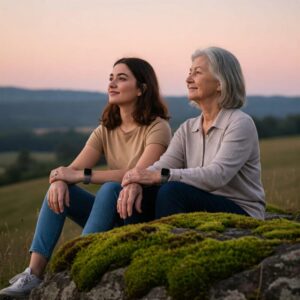 Mulheres de diferentes idades usando dispositivos vestíveis, representando histórias de transformação com tecnologia.