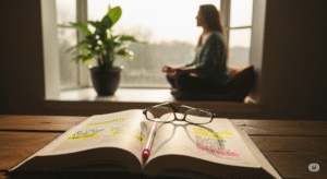 Mulher cristã meditando em versículos bíblicos para aliviar a ansiedade