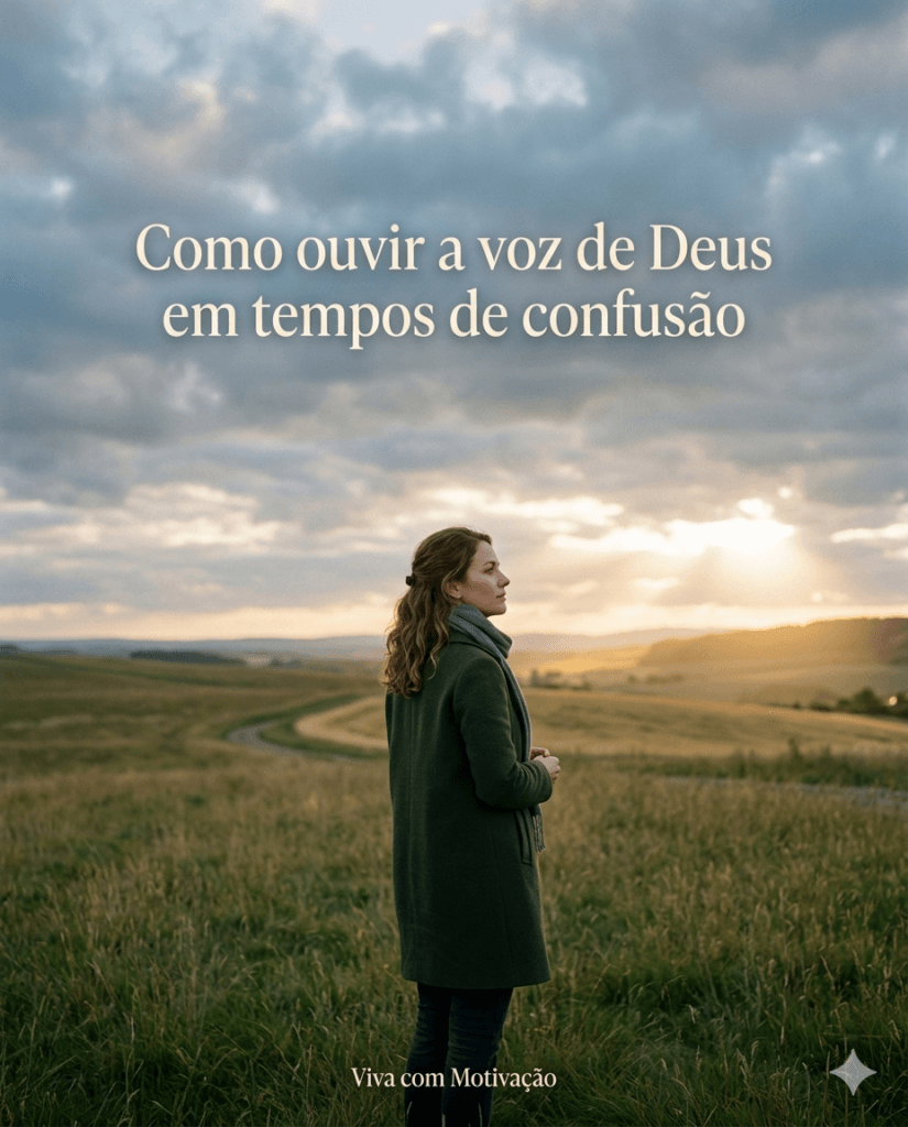 Mulher em silêncio ao amanhecer representando escuta espiritual e a voz de Deus