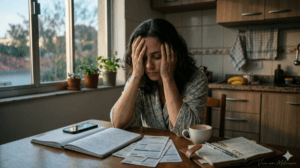 mulher emocionalmente exausta lidando com excesso de responsabilidades na vida moderna