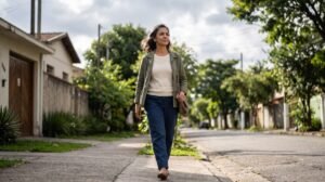 Mulher segue em frente nos dias difíceis .